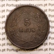 Portugal, 5 réis 1892 bronze coin of King Carlos I, (VF+), World Coins Portugal KM 530