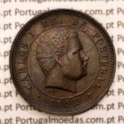 5 réis 1892 bronze D. Carlos I, (MBC), World Coins Portugal KM 530