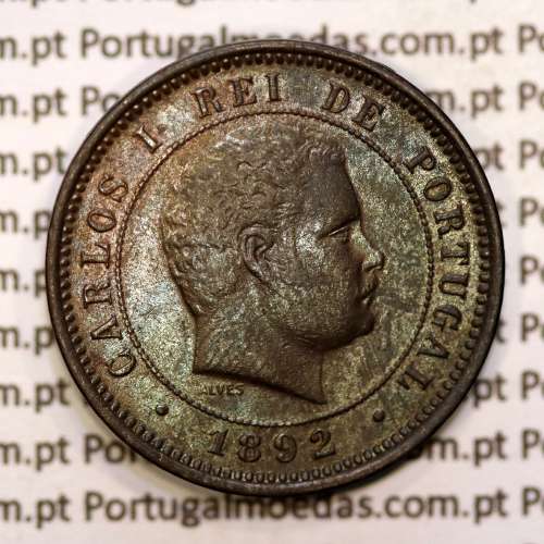 5 réis 1892 bronze D. Carlos I, (MBC), World Coins Portugal KM 530