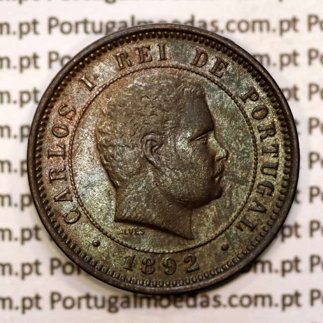 5 réis 1892 bronze D. Carlos I, (MBC), World Coins Portugal KM 530