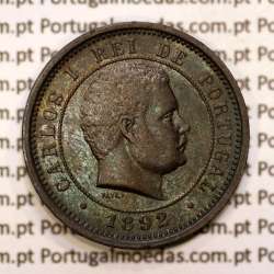 Portugal, 5 réis 1892 bronze coin of King Carlos I, (VF), World Coins Portugal KM 530