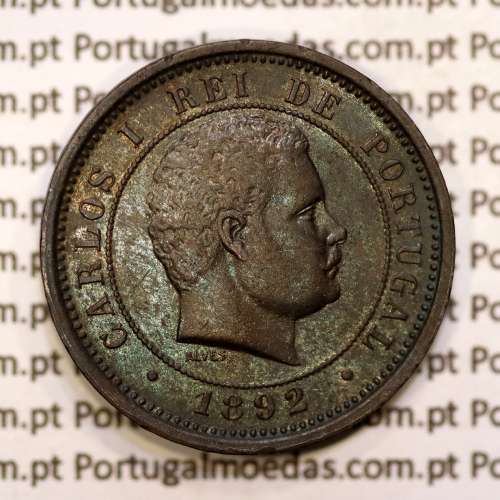 5 réis 1892 bronze D. Carlos I, (MBC), World Coins Portugal KM 530