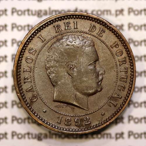 5 réis 1892 bronze D. Carlos I, (MBC), World Coins Portugal KM 530