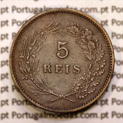 Portugal, 5 réis 1892 bronze coin of King Carlos I, (VF), World Coins Portugal KM 530