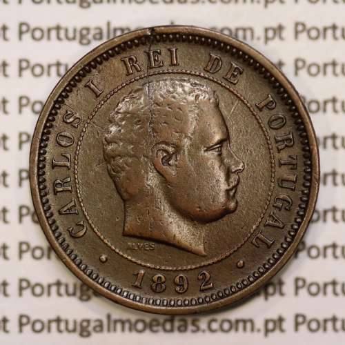 5 réis 1892 bronze D. Carlos I, (MBC), World Coins Portugal KM 530