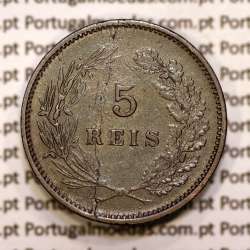Portugal, 5 réis 1892 bronze coin of King Carlos I, (VF), World Coins Portugal KM 530