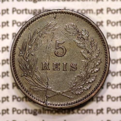 Portugal, 5 réis 1892 bronze coin of King Carlos I, (VF), World Coins Portugal KM 530