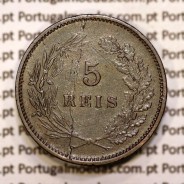 Portugal, 5 réis 1892 bronze coin of King Carlos I, (VF), World Coins Portugal KM 530