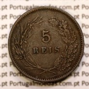 Portugal, 5 réis 1892 bronze coin of King Carlos I, (VF), World Coins Portugal KM 530