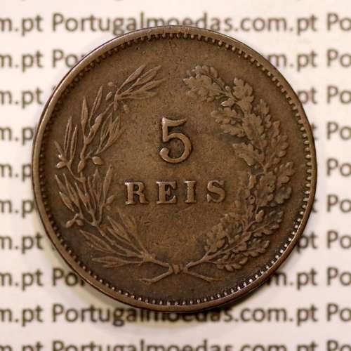 Portugal, 5 réis 1892 bronze coin of King Carlos I, (F+), World Coins Portugal KM 530
