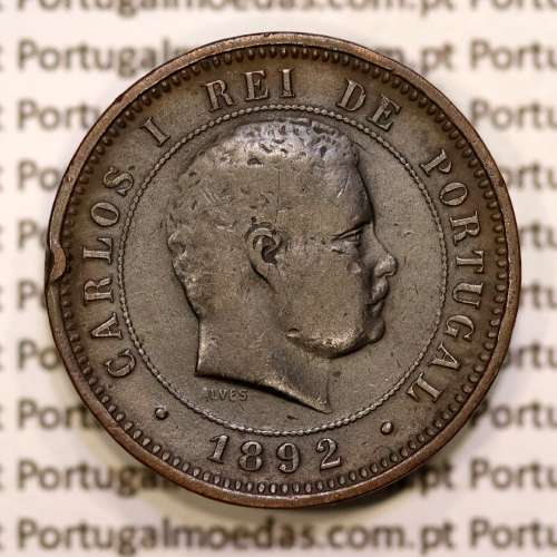 5 réis 1892 bronze D. Carlos I, (BC+), World Coins Portugal KM 530