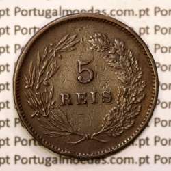 Portugal, 5 réis 1892 bronze coin of King Carlos I, (F+), World Coins Portugal KM 530