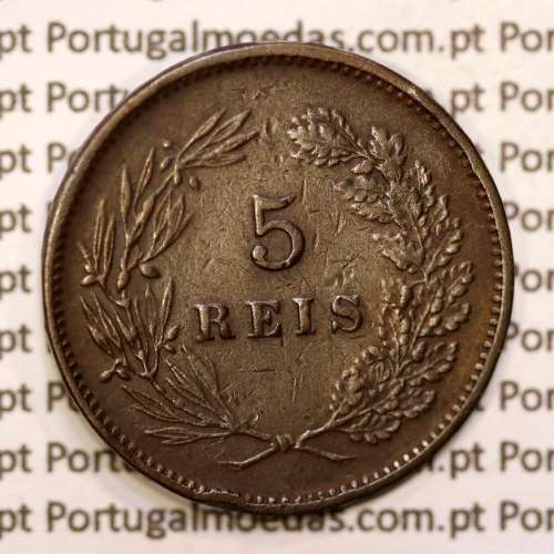 Portugal, 5 réis 1892 bronze coin of King Carlos I, (F+), World Coins Portugal KM 530