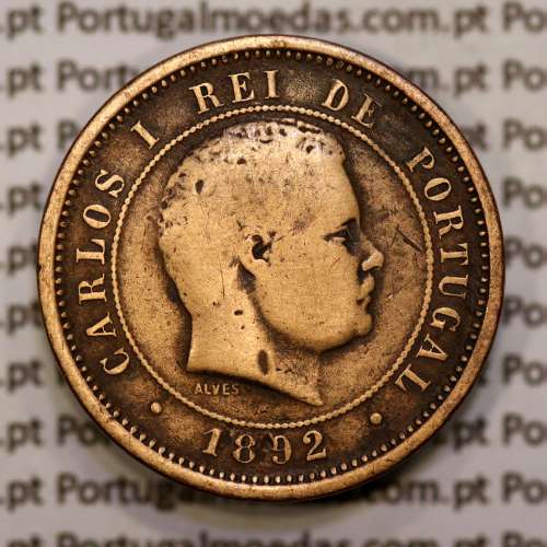 5 réis 1892 bronze D. Carlos I, (BC), World Coins Portugal KM 530