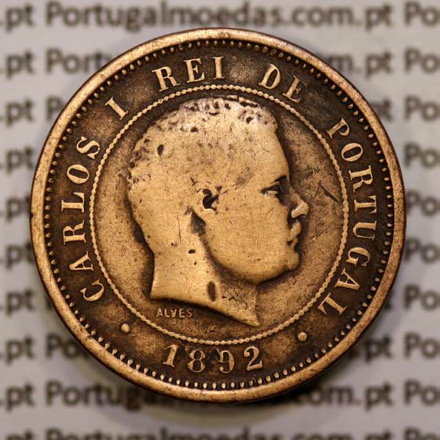 5 réis 1892 bronze D. Carlos I, (BC), World Coins Portugal KM 530
