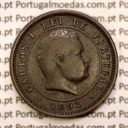 5 réis 1892 bronze D. Carlos I, (BC+), World Coins Portugal KM 530