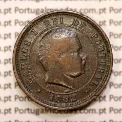 5 réis 1892 bronze D. Carlos I, (BC), World Coins Portugal KM 530