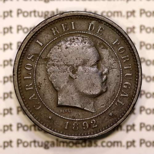 5 réis 1892 bronze D. Carlos I, (BC), World Coins Portugal KM 530