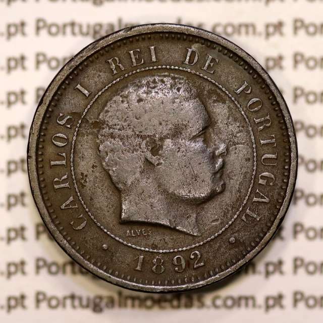 5 réis 1892 bronze D. Carlos I, (BC), World Coins Portugal KM 530