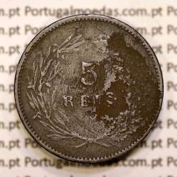 Portugal, 5 réis 1892 bronze coin of King Carlos I, (F), World Coins Portugal KM 530