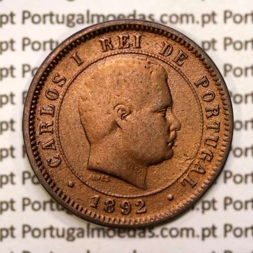5 réis 1892 bronze D. Carlos I, (BC), World Coins Portugal KM 530
