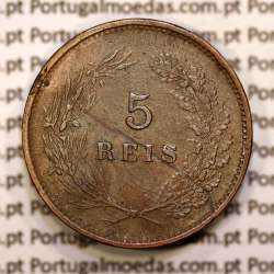 Portugal, 5 réis 1892 bronze coin of King Carlos I, (VF), World Coins Portugal KM 530
