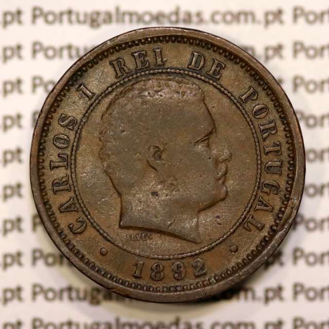 5 réis 1892 bronze D. Carlos I, (BC), World Coins Portugal KM 530