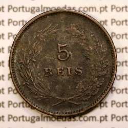 Portugal, 5 réis 1892 bronze coin of King Carlos I, (VF), World Coins Portugal KM 530