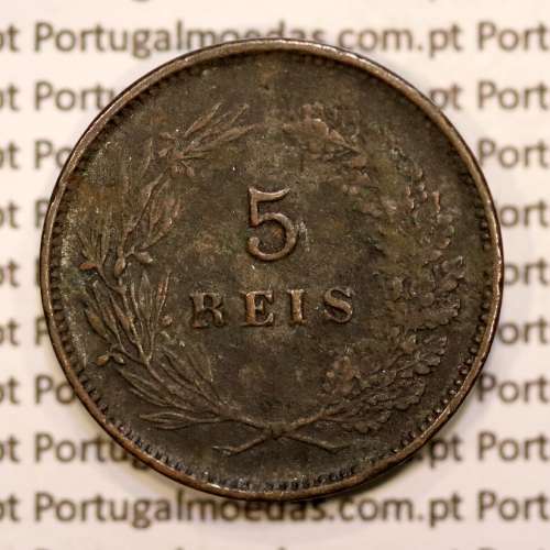 Portugal, 5 réis 1892 bronze coin of King Carlos I, (VF), World Coins Portugal KM 530