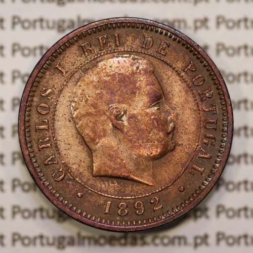 5 réis 1892 bronze D. Carlos I, (BC), World Coins Portugal KM 530