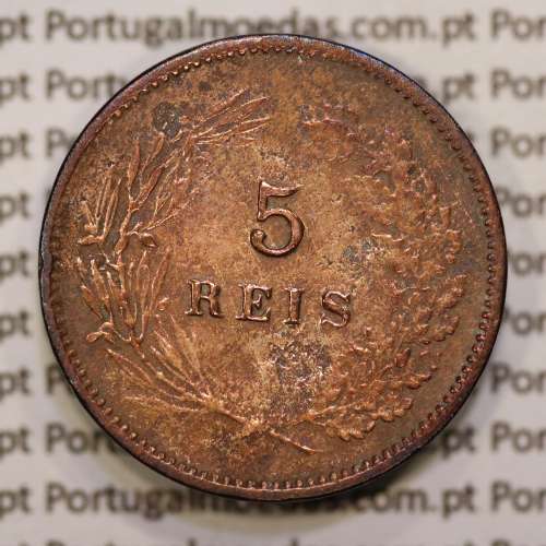 Portugal, 5 réis 1892 bronze coin of King Carlos I, (F), World Coins Portugal KM 530