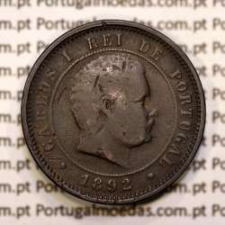 Portugal, 5 réis 1892 bronze coin of King Carlos I, (F), World Coins Portugal KM 530