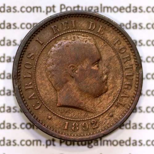 Portugal, 5 réis 1892 bronze coin of King Carlos I, (F), World Coins Portugal KM 530
