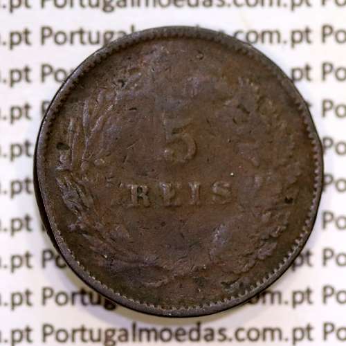 Portugal, 5 réis 1892 bronze coin of King Carlos I, (F), World Coins Portugal KM 530