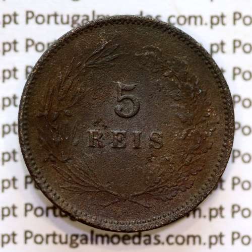 Portugal, 5 réis 1892 bronze coin of King Carlos I, (F-), World Coins Portugal KM 530