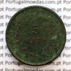 Portugal, 5 réis 1892 bronze coin of King Carlos I, (F-), World Coins Portugal KM 530