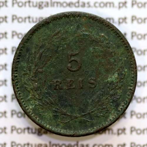Portugal, 5 réis 1892 bronze coin of King Carlos I, (F-), World Coins Portugal KM 530