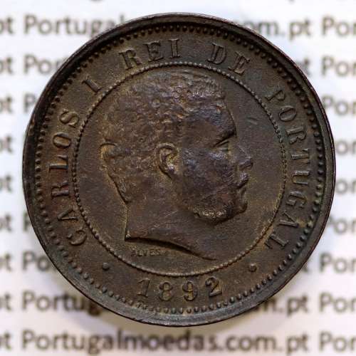 5 réis 1892 bronze D. Carlos I, (MBC), World Coins Portugal KM 530