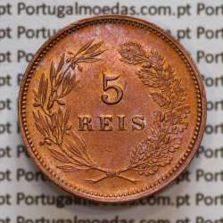 Portugal, 5 Reis 1893 bronze coin of King Carlos I, (XF/UNC), World Coins Portugal KM 530