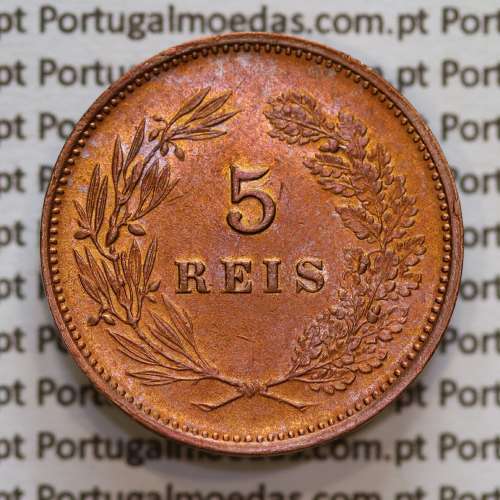 5 réis 1893 bronze D. Carlos I, (Bela/ Soberba), World Coins Portugal KM 530