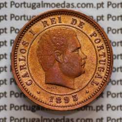 Portugal, 5 Reis 1893 bronze coin of King Carlos I, (XF/UNC), World Coins Portugal KM 530