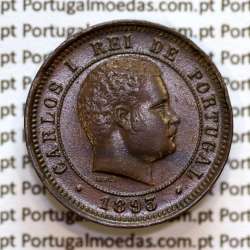 Portugal, 5 Reis 1893 bronze coin of King Carlos I, (XF), World Coins Portugal KM 530