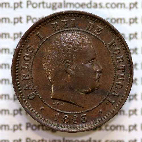 Portugal, 5 Reis 1893 bronze coin of King Carlos I, (XF), World Coins Portugal KM 530