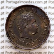 Portugal, 5 Reis 1893 bronze coin of King Carlos I, (XF-), World Coins Portugal KM 530