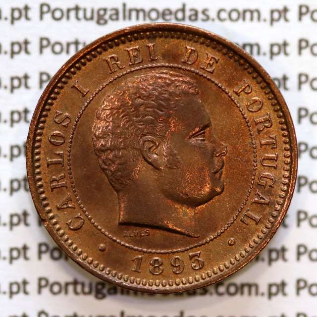 5 réis 1893 bronze D. Carlos I, (Bela), World Coins Portugal KM 530