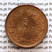 Portugal, 5 Reis 1893 bronze coin of King Carlos I, (XF), World Coins Portugal KM 530