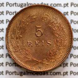 Portugal, 5 Reis 1893 bronze coin of King Carlos I, (XF), World Coins Portugal KM 530
