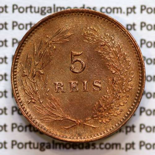 Portugal, 5 Reis 1893 bronze coin of King Carlos I, (XF), World Coins Portugal KM 530