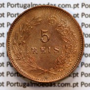 Portugal, 5 Reis 1893 bronze coin of King Carlos I, (XF), World Coins Portugal KM 530