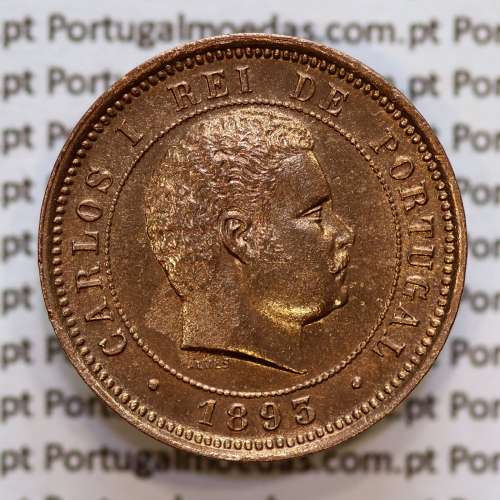 Portugal, 5 Reis 1893 bronze coin of King Carlos I, (XF-), World Coins Portugal KM 530